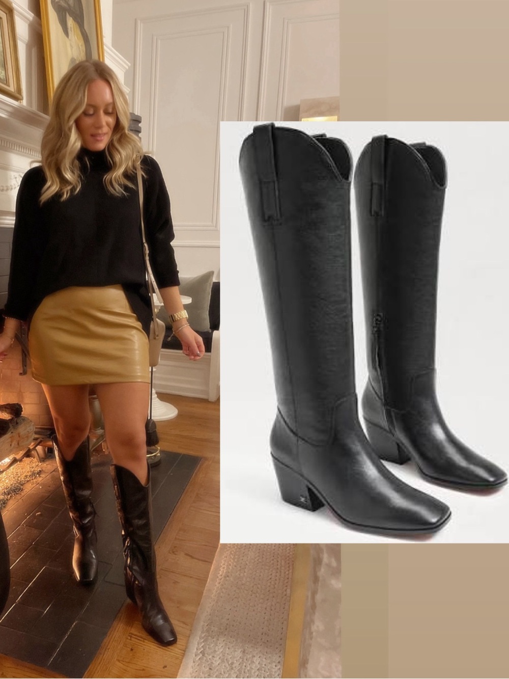 NWT! Black Leather Western Boots square toe Sam Edelman size 7.5